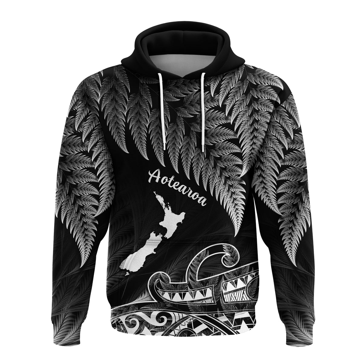 Custom New Zealand Silver Fern Hoodie Aotearoa Map Maori - Wonder Print Shop