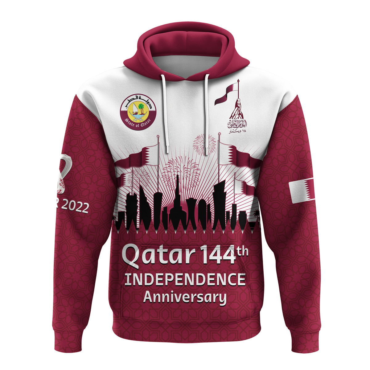 Qatar Hoodie Happy 144th Independence Anniversary Mix Football 2022 - Wonder Print Shop