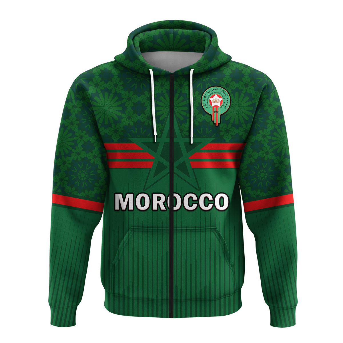 Morocco Football Hoodie World Cup 2022 Green Moroccan Pattern - Wonder Print Shop