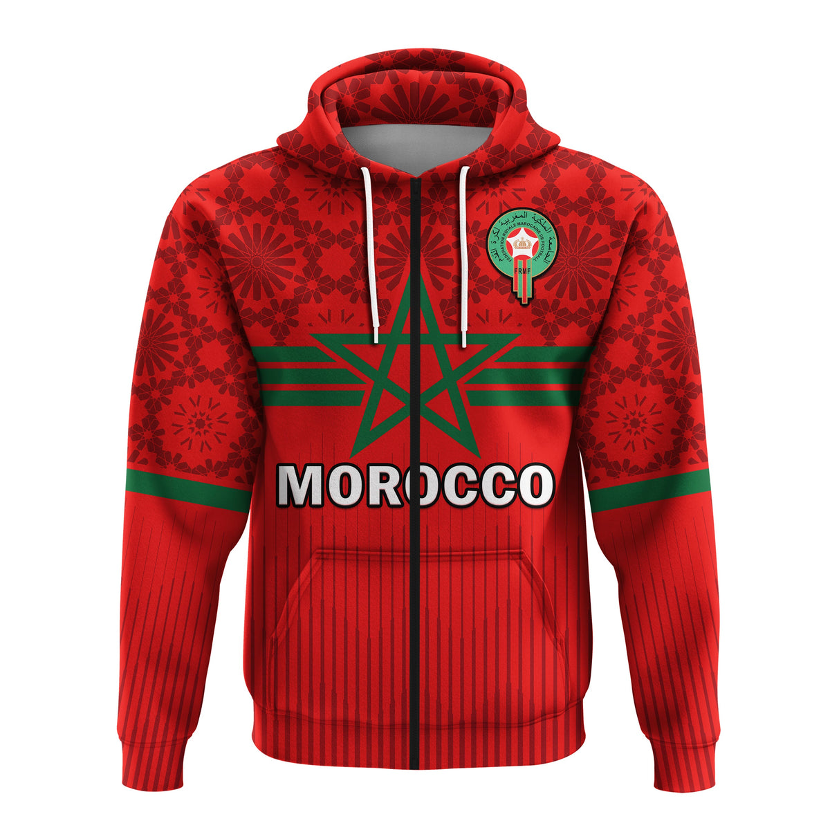 Custom Morocco Football Hoodie Football 2022 Red Moroccan Pattern - Wonder Print Shop