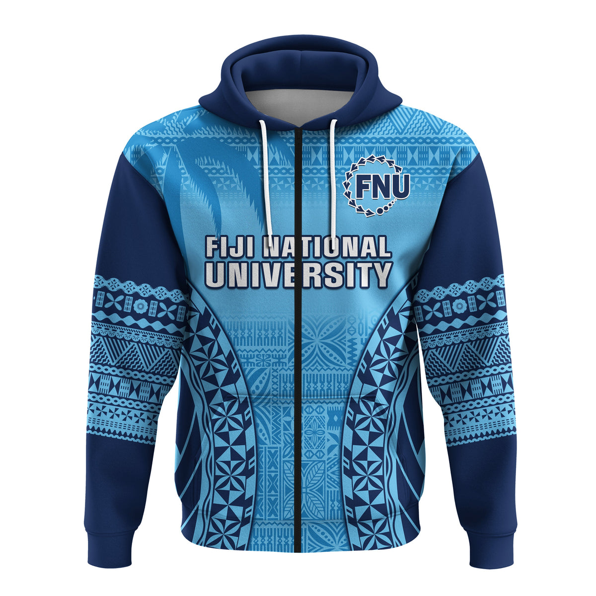 Custom Fiji University Hoodie National Fijian Tapa Pattern Blue - Wonder Print Shop