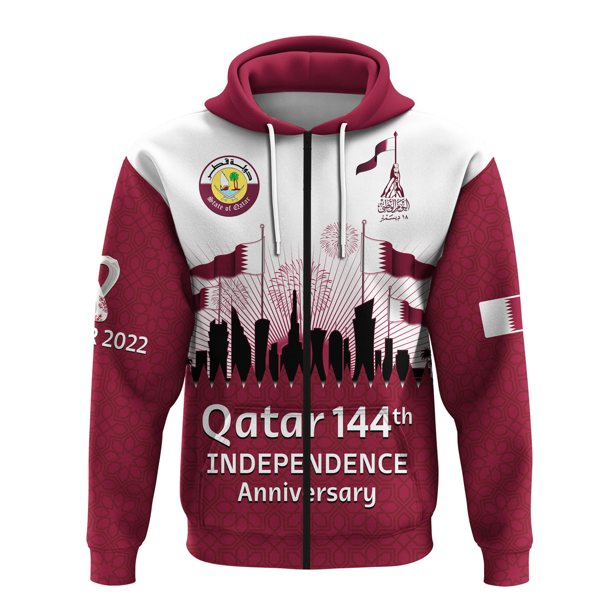Qatar Hoodie Happy 144th Independence Anniversary Mix Football 2022 - Wonder Print Shop