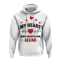 Custom American Valentines Day Hoodie White My Heart Only Beats For Him - Wonder Print Shop