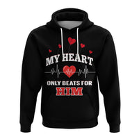 Custom American Valentines Day Hoodie Black My Heart Only Beats For Him - Wonder Print Shop