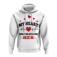 Custom American Valentines Day Hoodie White My Heart Only Beats For Her - Wonder Print Shop