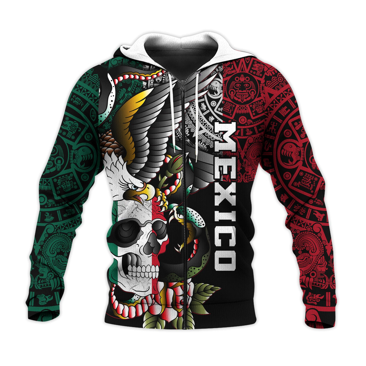 Mexico Hoodie Mexican Skull Eagle With Angry Snake - Wonder Print Shop