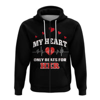 Custom American Valentines Day Hoodie Black My Heart Only Beats For Her - Wonder Print Shop