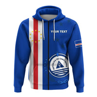 Felpa blu con cappuccio, scudo “Republica de Cabo Verde” e scritta “YOUR TEXT”