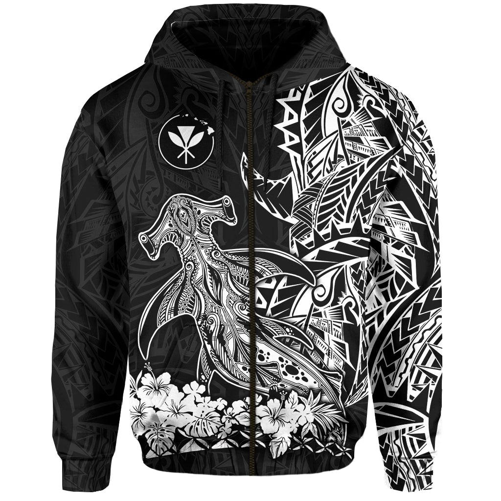Custom Hawaii Polynesian Zip Hoodie Wild Hammerhead Sharks LT13 - Wonder Print Shop