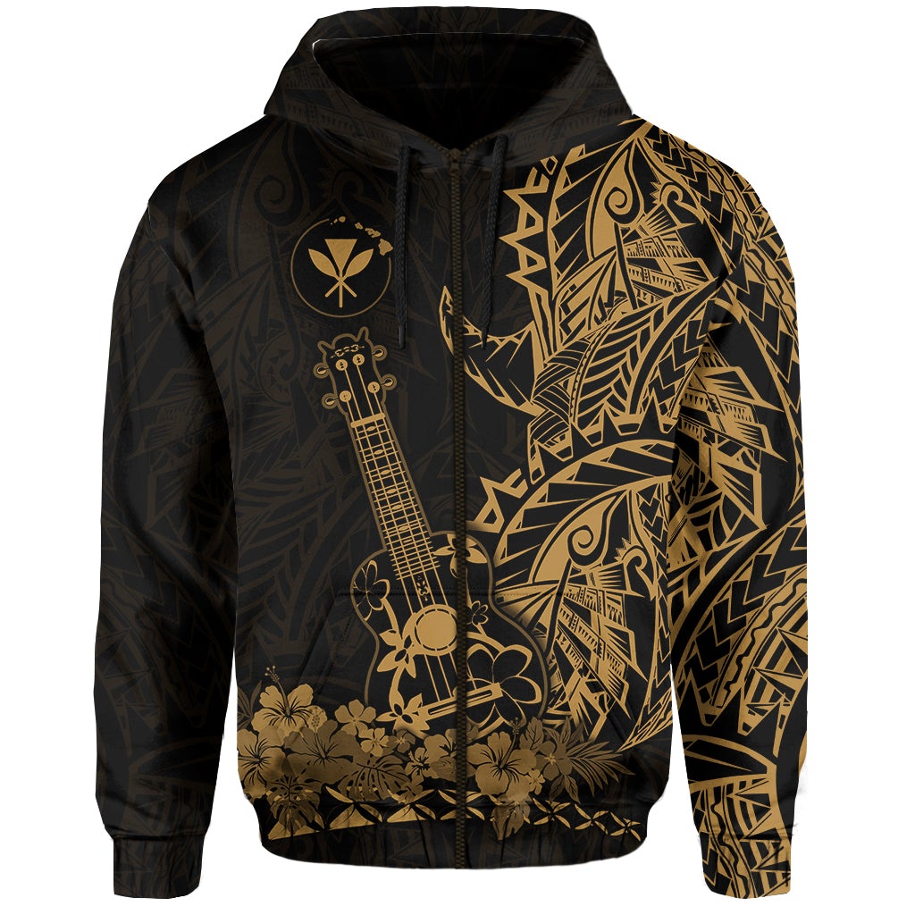 Custom Hawaii Polynesian Zip Hoodie Ukulele Gold LT13 - Wonder Print Shop