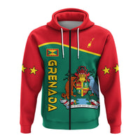 Grenada zip hoodie, red and green with crest and map graphic; front view