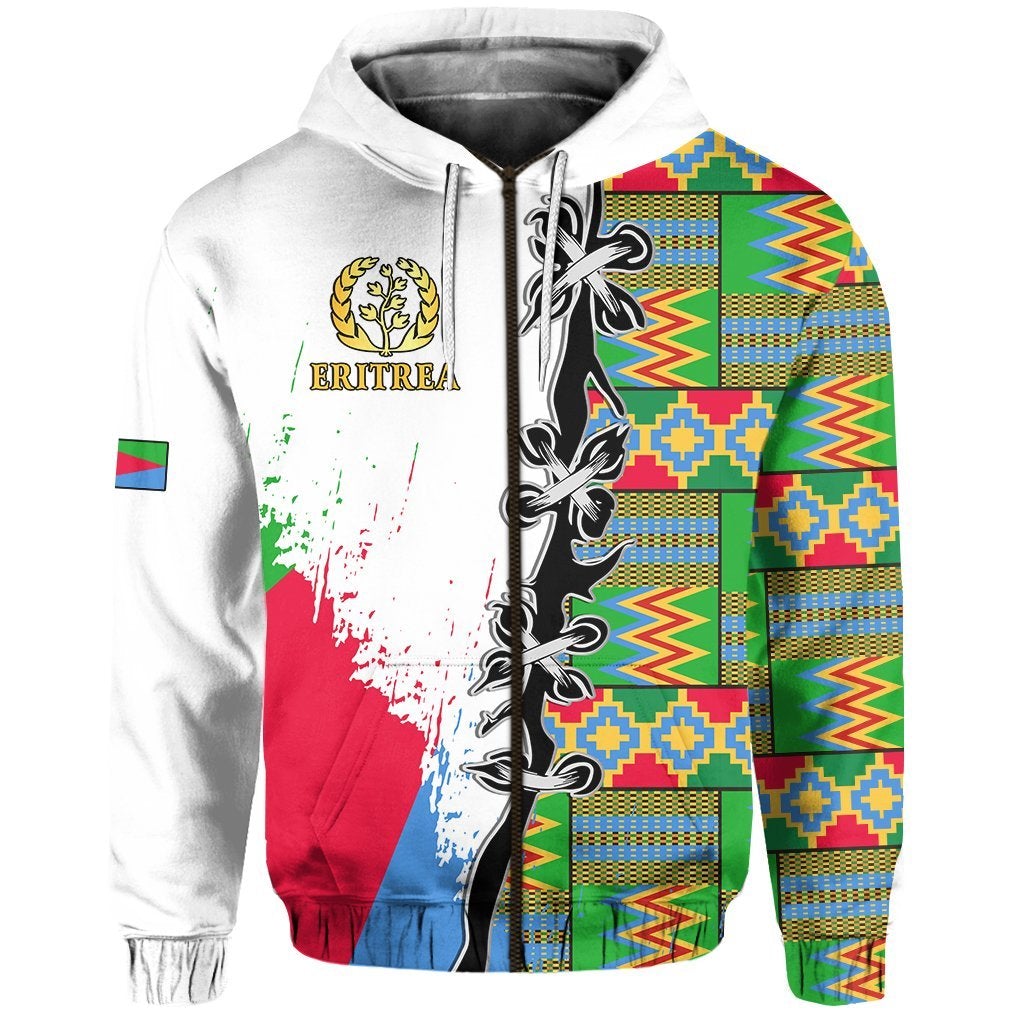 Eritrea Special Knot Zip Hoodie African Pattern Version White LT13 - Wonder Print Shop