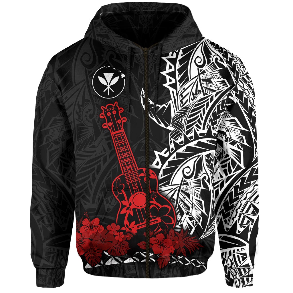 Custom Hawaii Polynesian Zip Hoodie Red Ukulele LT13 - Wonder Print Shop