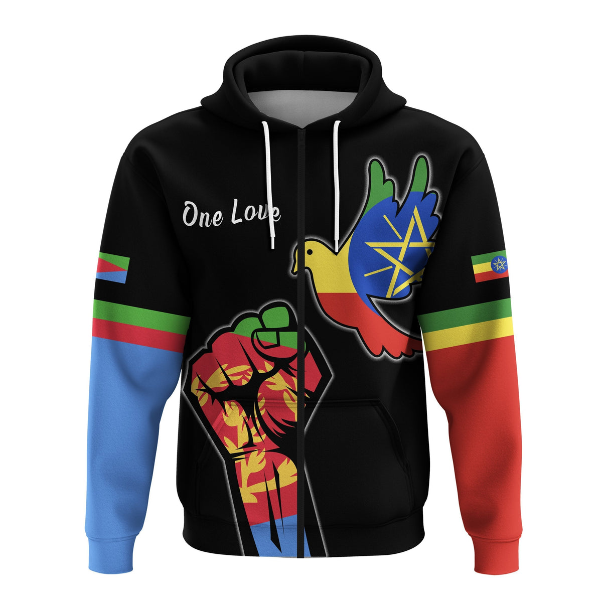 Ethiopia and Eritrea Zip Hoodie One Love LT13 - Wonder Print Shop