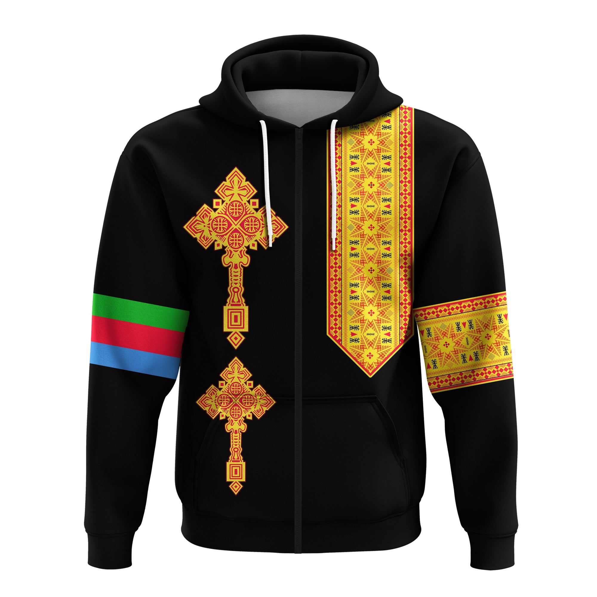 Eritrea Tibeb Zip Hoodie Eritrean Cross Mix Flag Version Black LT13 - Wonder Print Shop