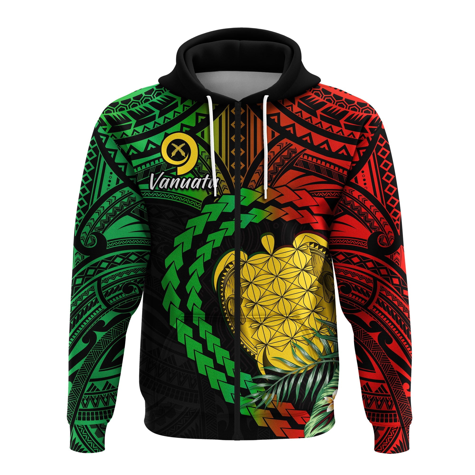 Vanuatu Heart Polynesian Zip Hoodie Turtle Sand Drawings LT13 - Wonder Print Shop
