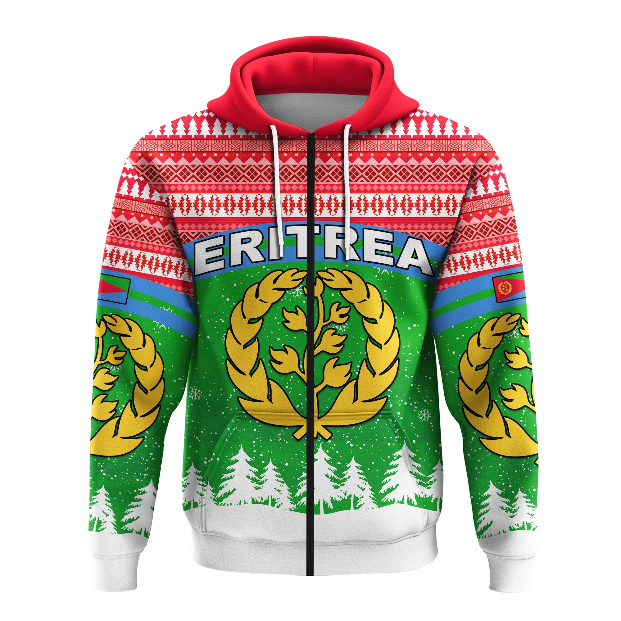 Eritrea Zip Hoodie Merry Christmas Mix African Pattern LT13 - Wonder Print Shop