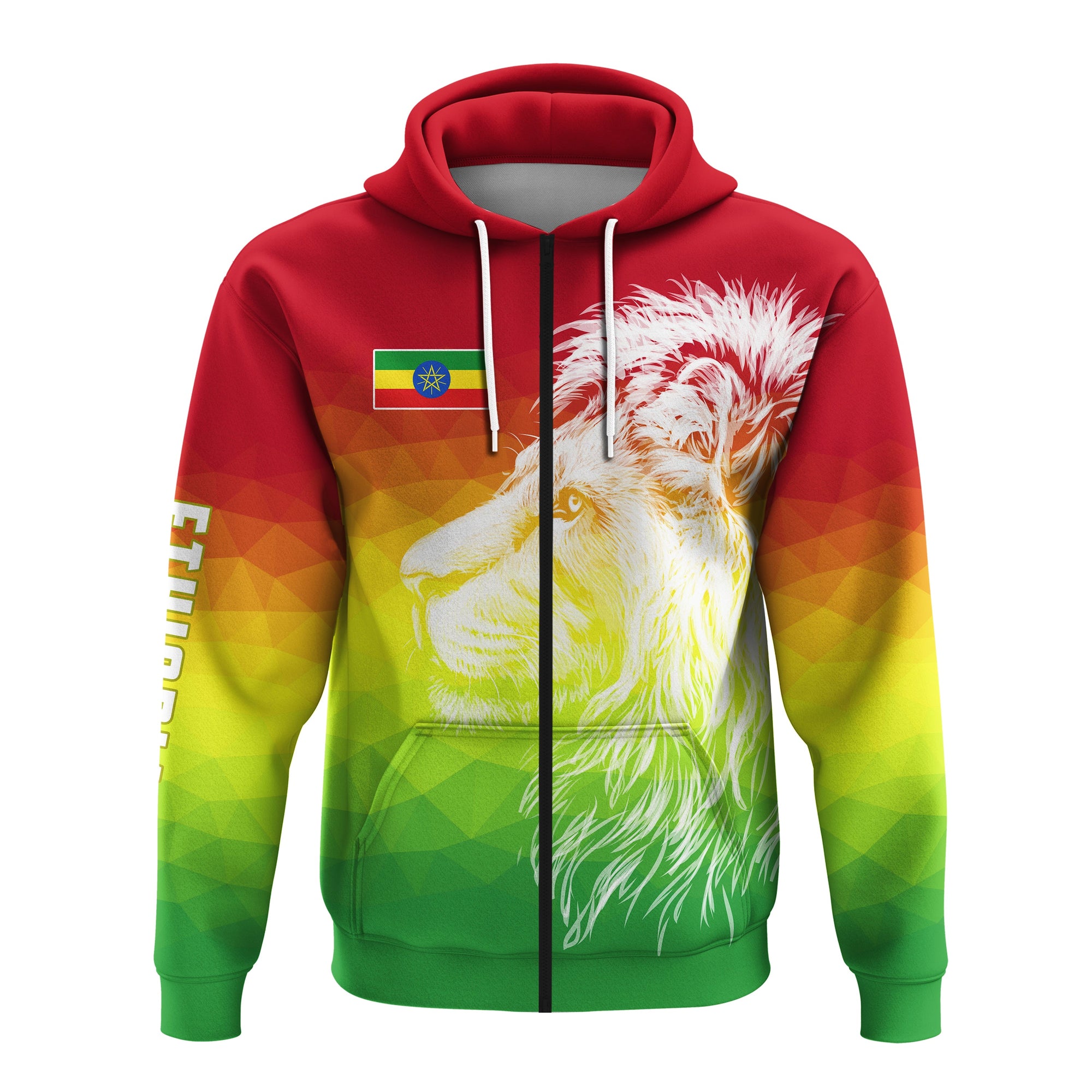 Ethiopia Zip Hoodie Lion Ethiopian Style Flag LT13 - Wonder Print Shop