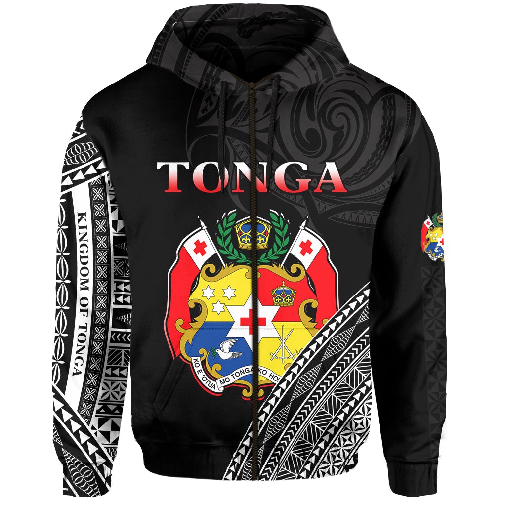 Tonga Zip Hoodie Tongan Pattern Blithesome Version Black LT13 - Wonder Print Shop