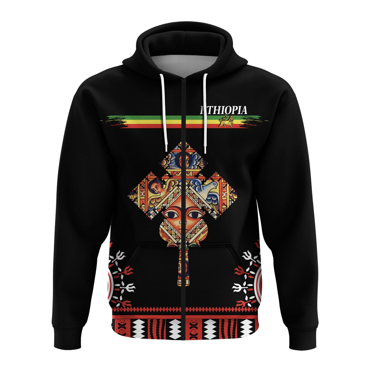 Ethiopia Zip Hoodie Ethiopian Cross LT13 - Wonder Print Shop