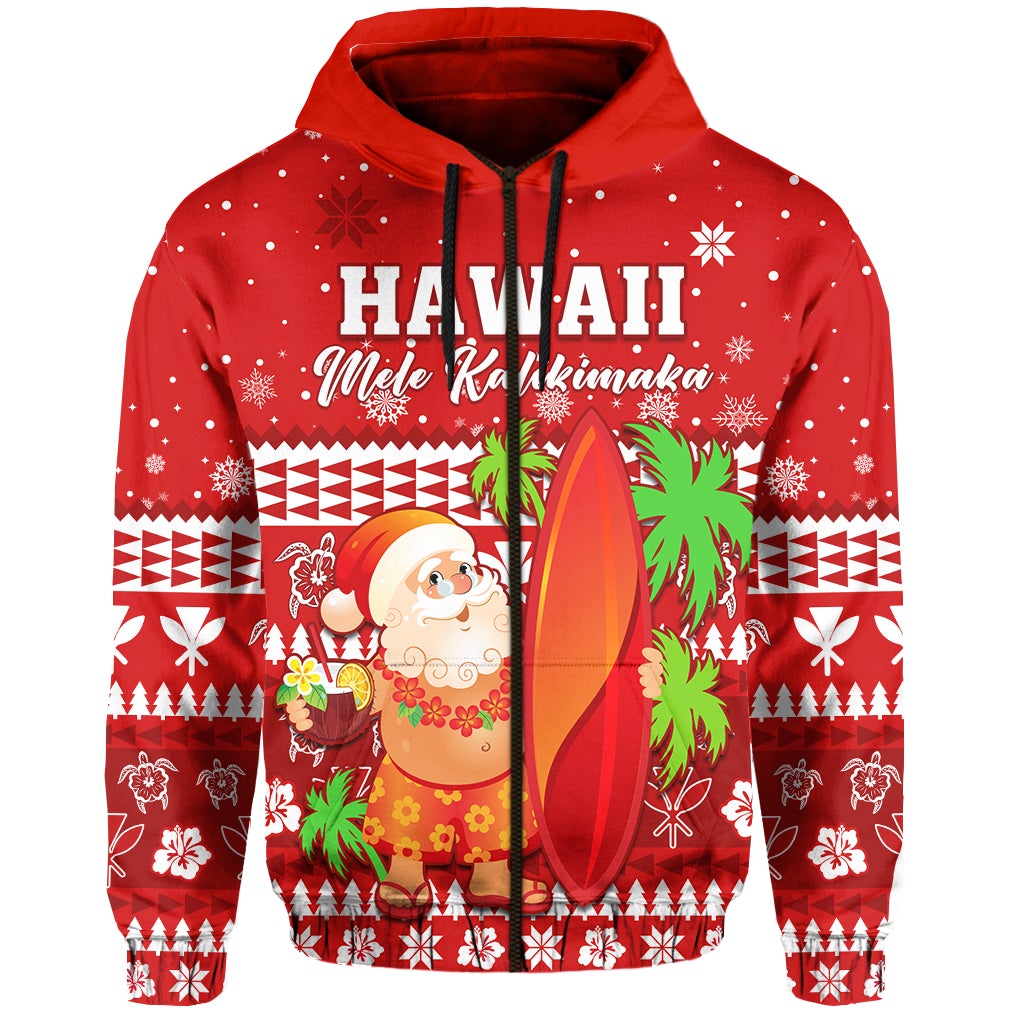 Custom Mele Kalikimaka Zip Hoodie Santa Claus Hawaii Christmas LT13 - Wonder Print Shop