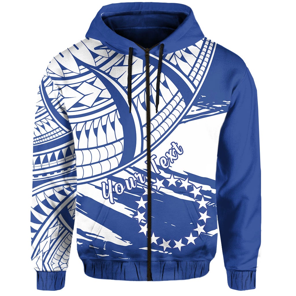 Custom Cook Islands Zip Hoodie Flag Style Blue With Claw Pattern LT13 - Wonder Print Shop