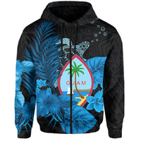 Guam Seal Zip Hoodie Polynesian Turtle with Flowers Version Blue LT13 - Wonder Print Shop