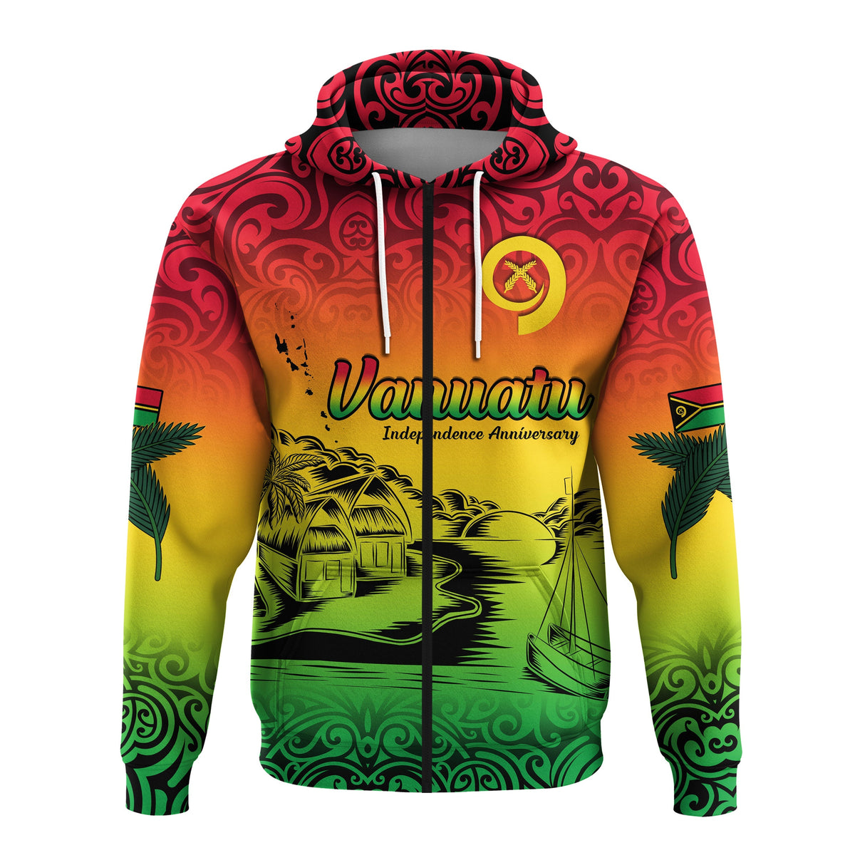 Vanuatu Peaceful Zip Hoodie Independence Anniversary LT13 - Wonder Print Shop