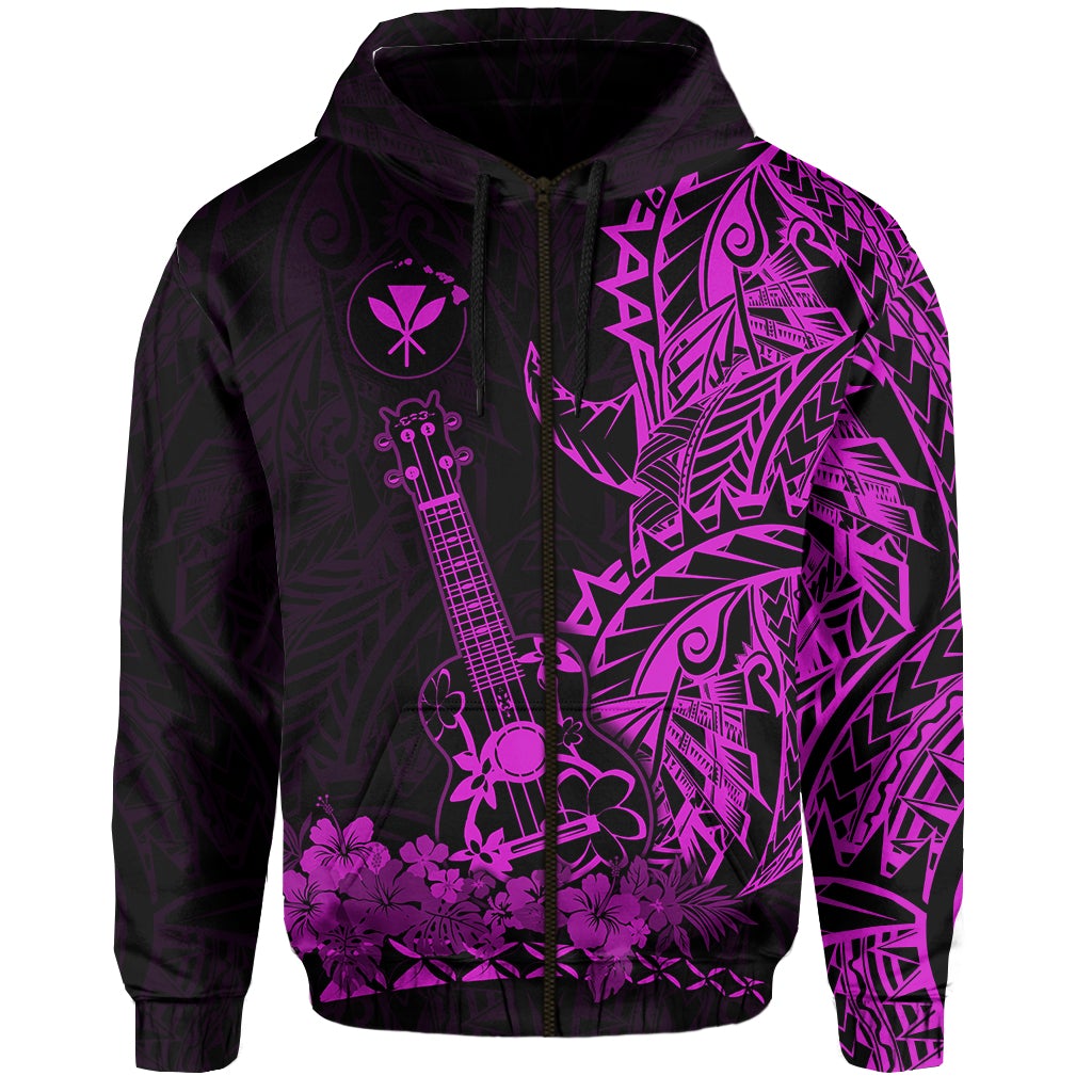 Custom Hawaii Polynesian Zip Hoodie Ukulele Purple LT13 - Wonder Print Shop