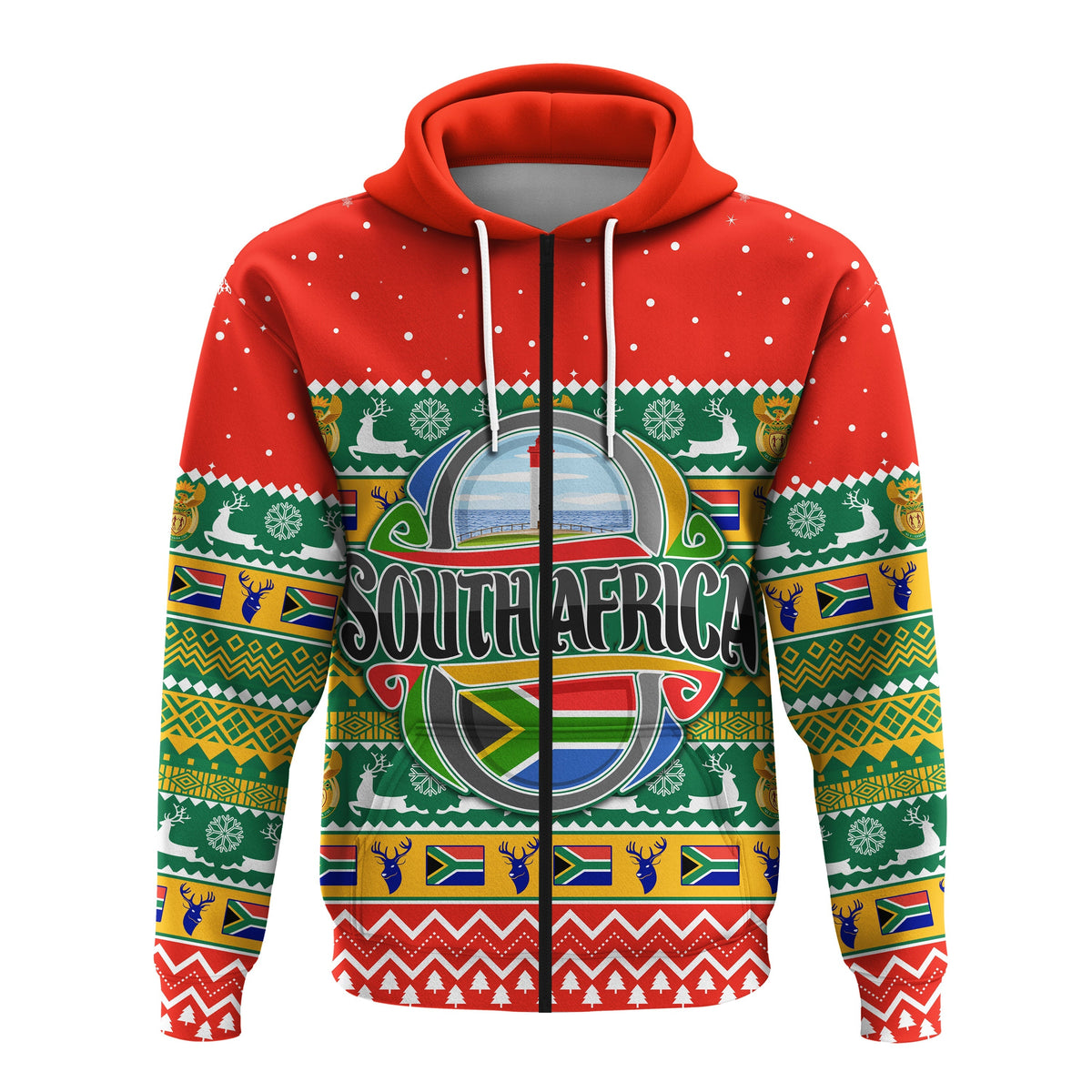 South Africa Christmas Custom Zip Hoodie African Springbok LT13 - Wonder Print Shop
