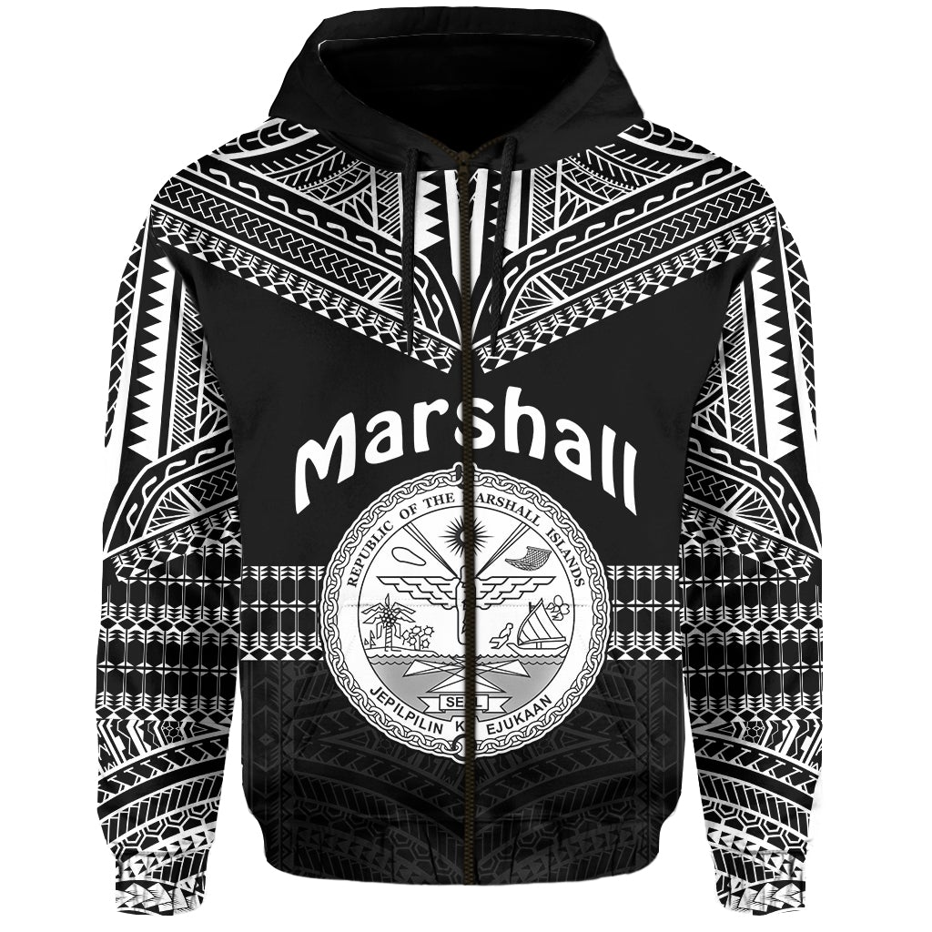 Custom Marshall Islands Zip Hoodie Best Tattoo Version Black LT13 - Wonder Print Shop