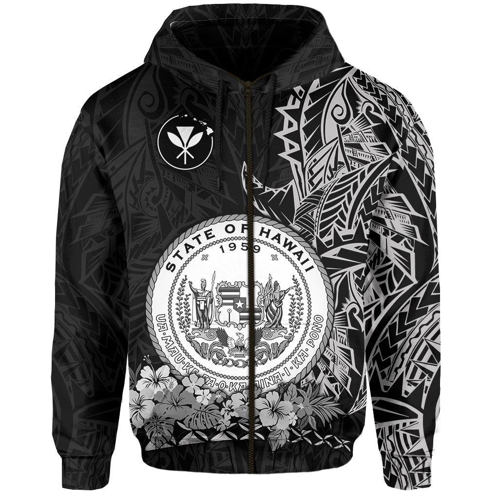 Custom Hawaiian Polynesian Zip Hoodie White Seal of Hawaii LT13 - Wonder Print Shop