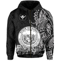 Custom Hawaiian Polynesian Zip Hoodie White Seal of Hawaii LT13 - Wonder Print Shop
