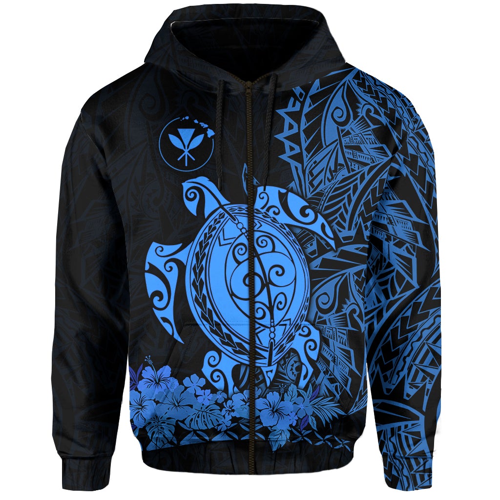 Custom Hawaii Polynesian Zip Hoodie Blue Sea Turtles Hawaiian LT13 - Wonder Print Shop