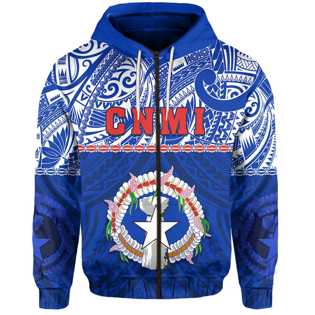 Custom Northern Mariana Islands Zip Hoodie Polynesian CNMI Coat of Arms LT13 - Wonder Print Shop