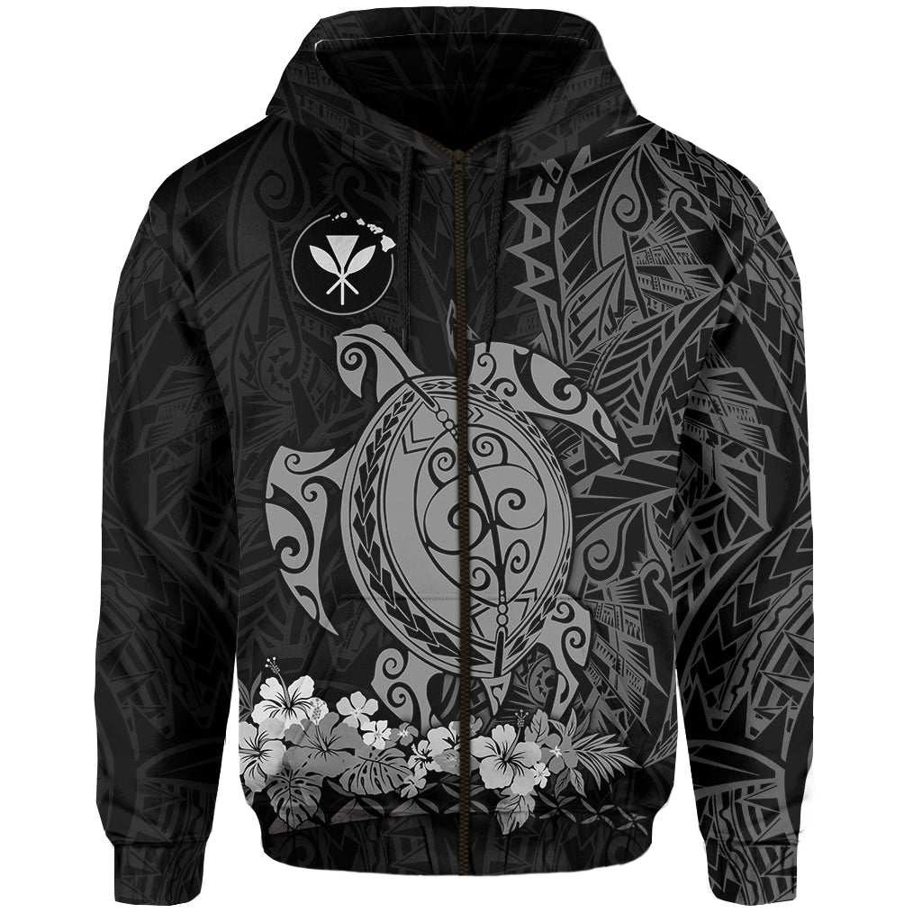 Custom Hawaii Polynesian Zip Hoodie Gray Sea Turtles Hawaiian LT13 - Wonder Print Shop