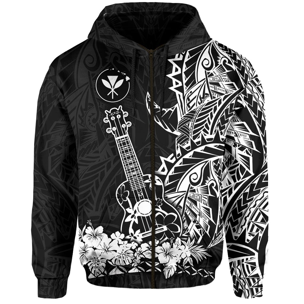 Custom Hawaii Polynesian Zip Hoodie White Ukulele LT13 - Wonder Print Shop