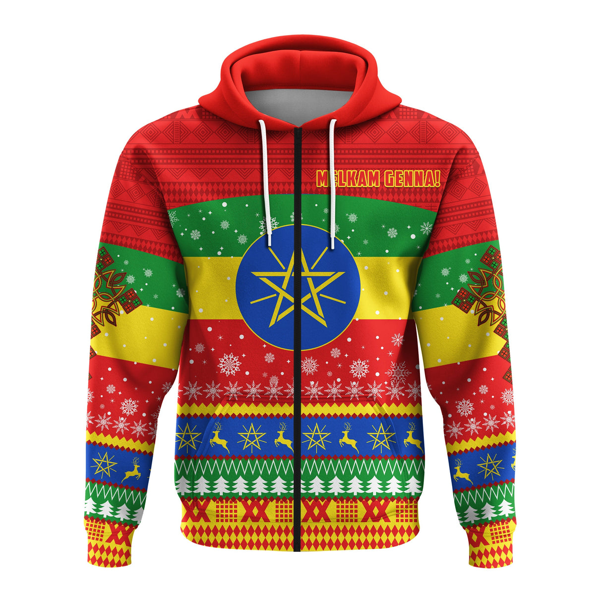 Ethiopia Zip Hoodie Merry Christmas Mix African Pattern LT13 - Wonder Print Shop