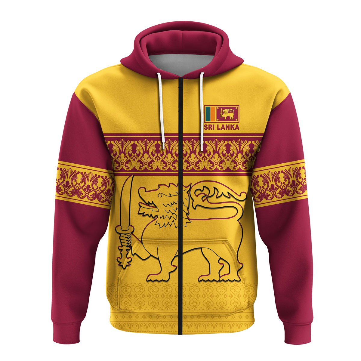 Custom Sri Lanka Hoodie Traditional Pattern and Lion Flag LT13 - Wonder Print Shop