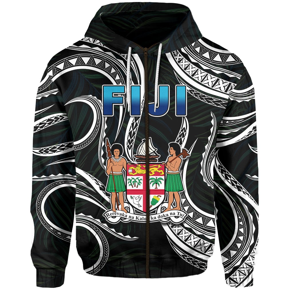 Fiji Zip Hoodie Coat of Arms Polynesian mix Coconut Pattern LT13 - Wonder Print Shop