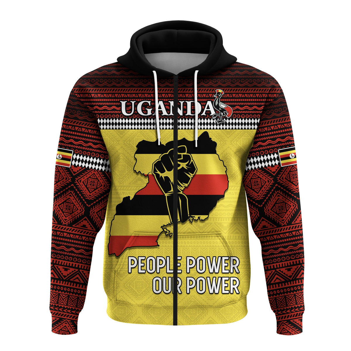 Uganda Zip Hoodie African Pattern People Power Our Power LT13 - Wonder Print Shop