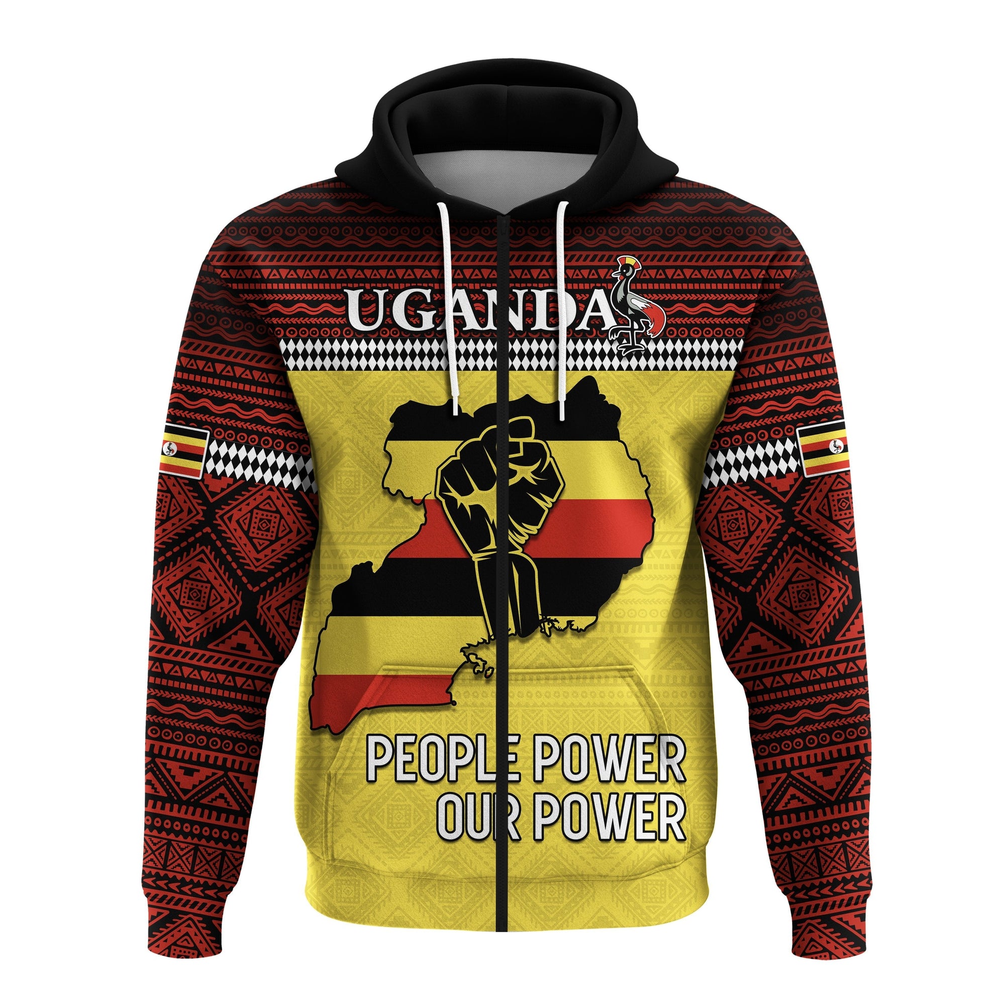 Uganda Zip Hoodie African Pattern People Power Our Power LT13 - Wonder Print Shop