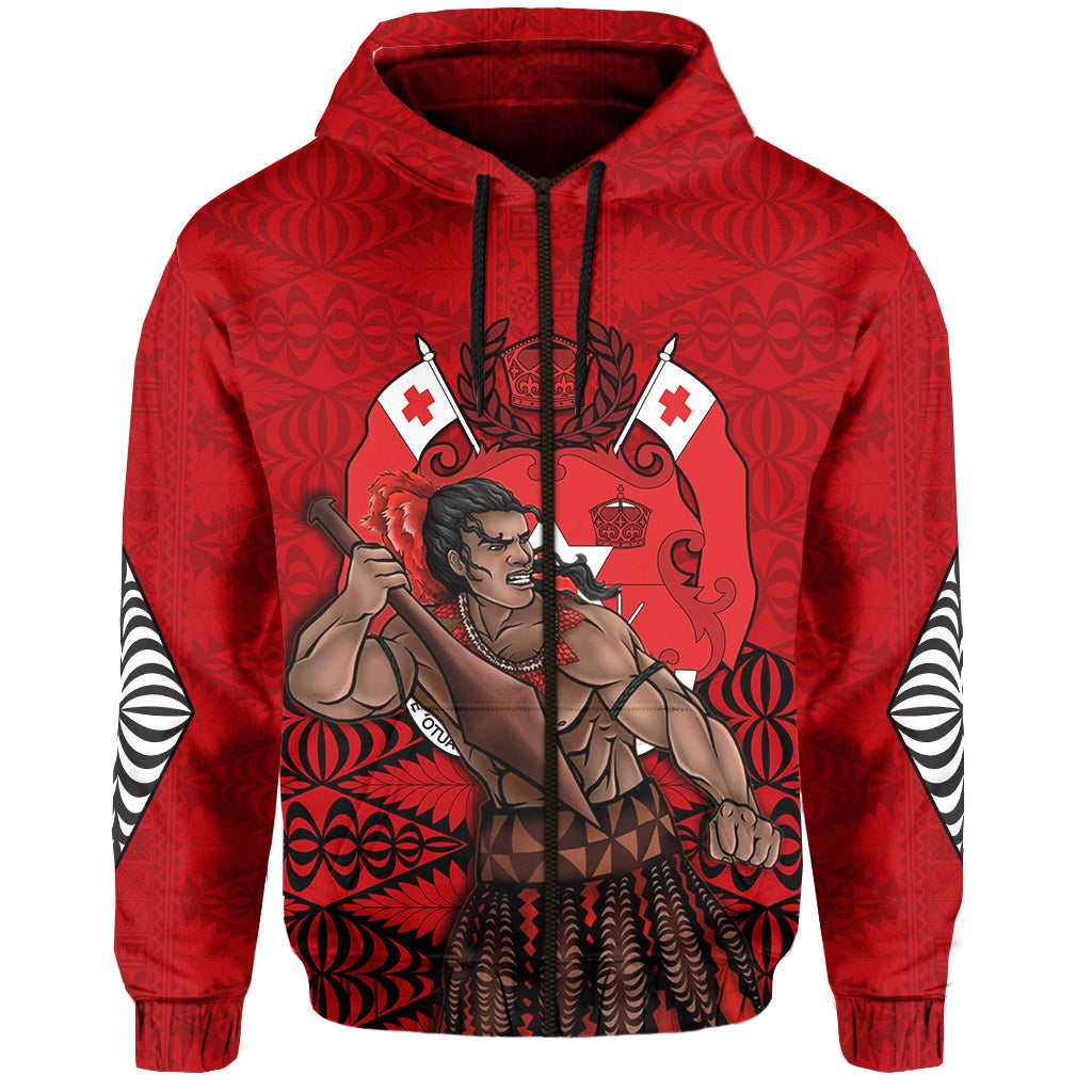 Tonga Warriors Zip Hoodie Tongan Pattern Version Black LT13 - Wonder Print Shop