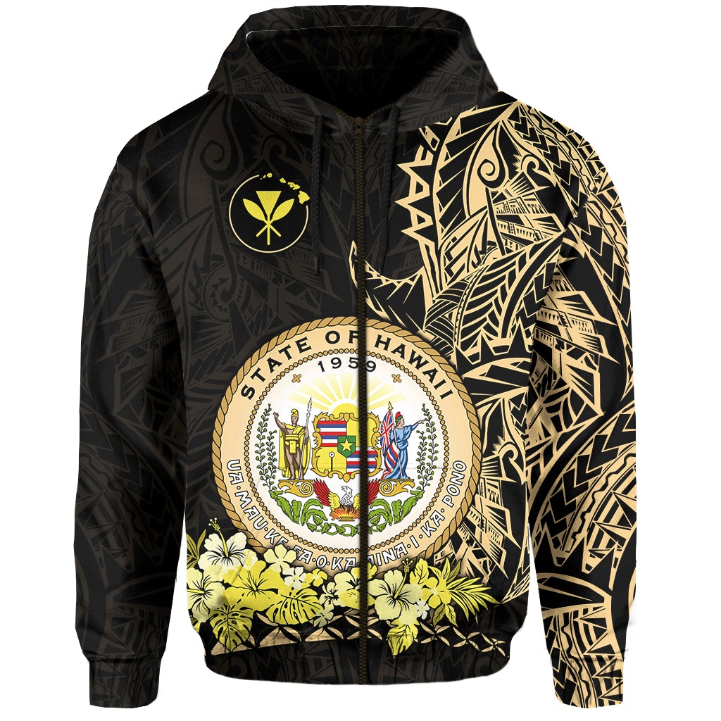 Custom Hawaiian Polynesian Zip Hoodie Gold Seal of Hawaii LT13 - Wonder Print Shop