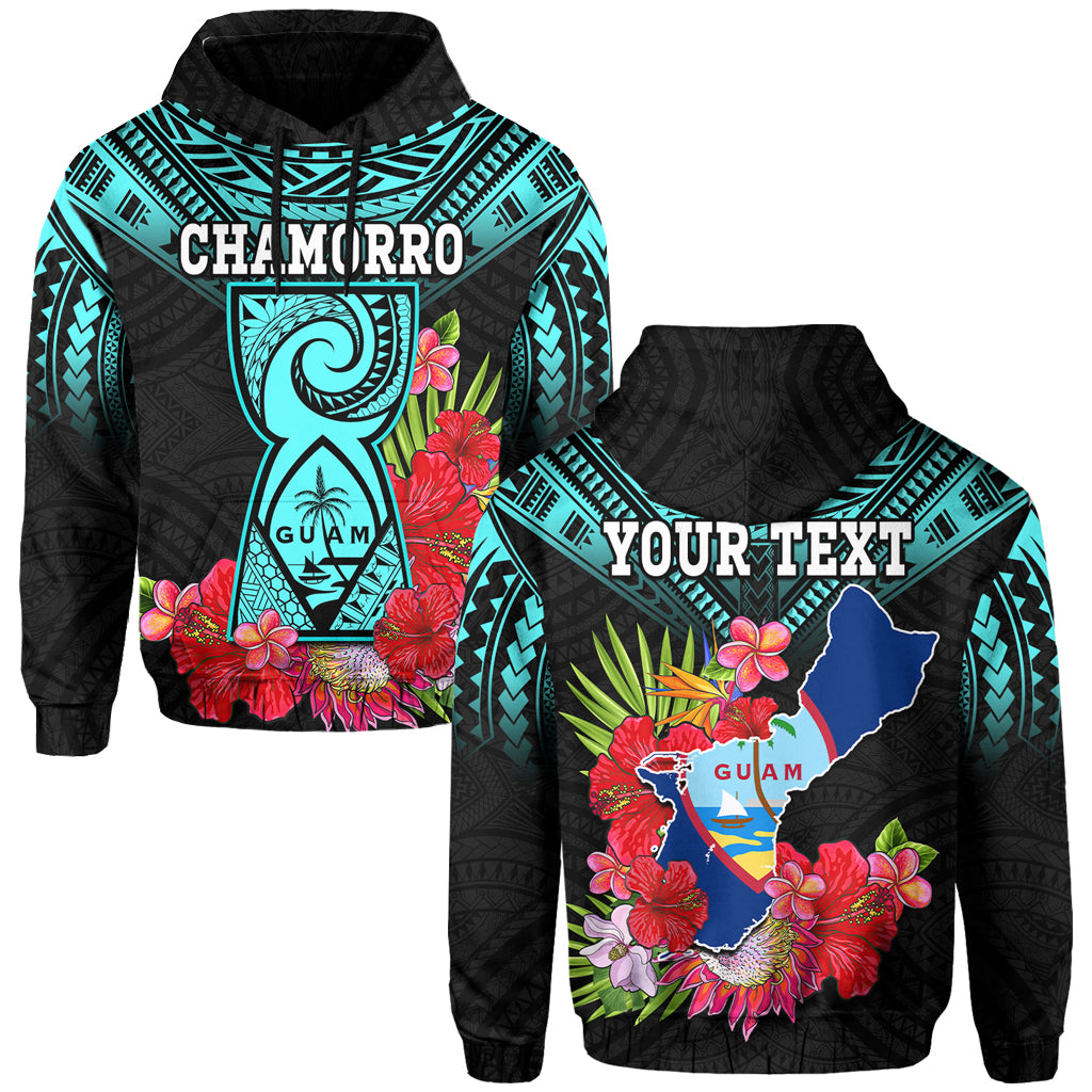Custom Personalised Guam Chamorro Hoodie Guaman Latte Stone Tropical Flowers Turquoise Style - Wonder Print Shop