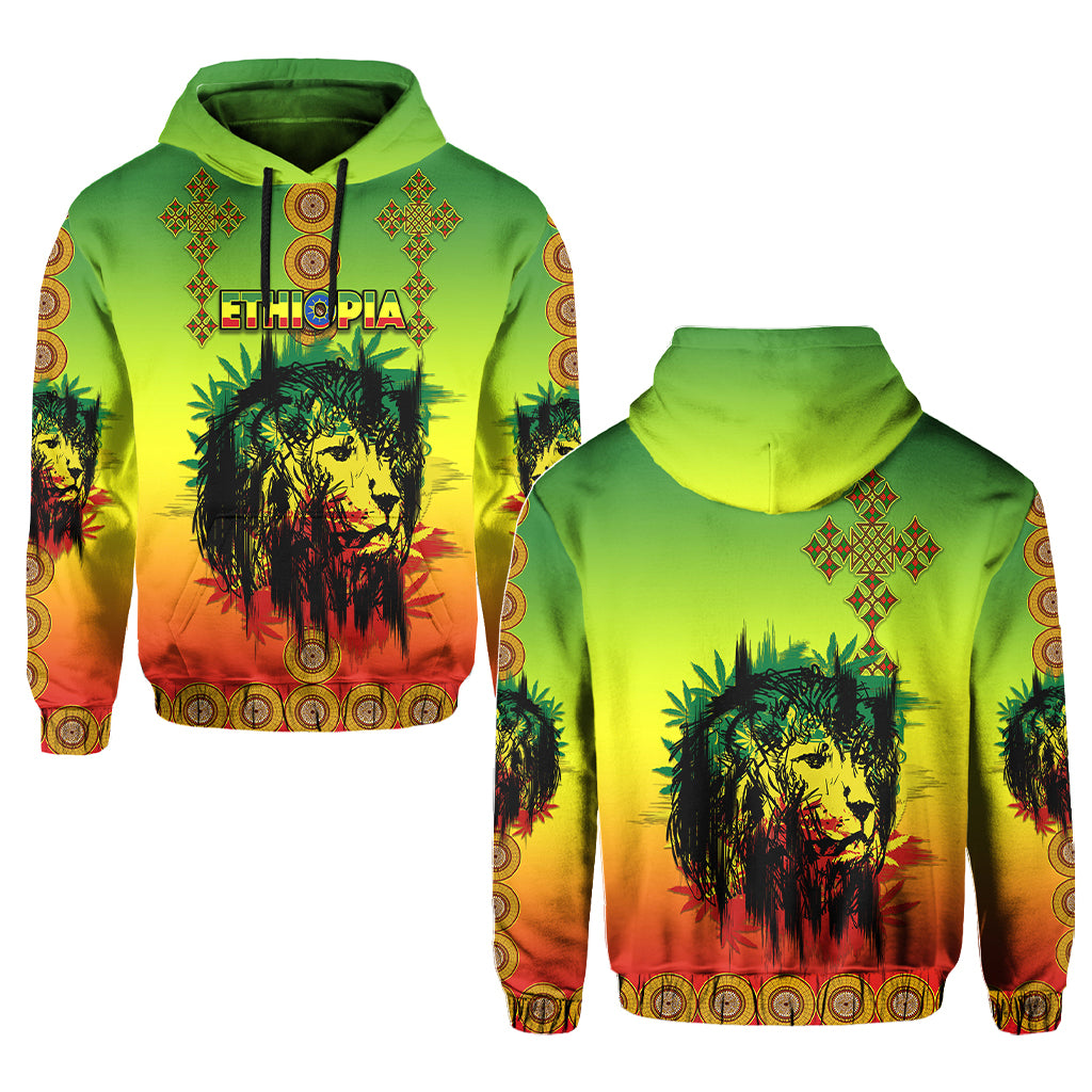 Ethiopia Hoodie Cross Mix Lion Colorful Style - Wonder Print Shop
