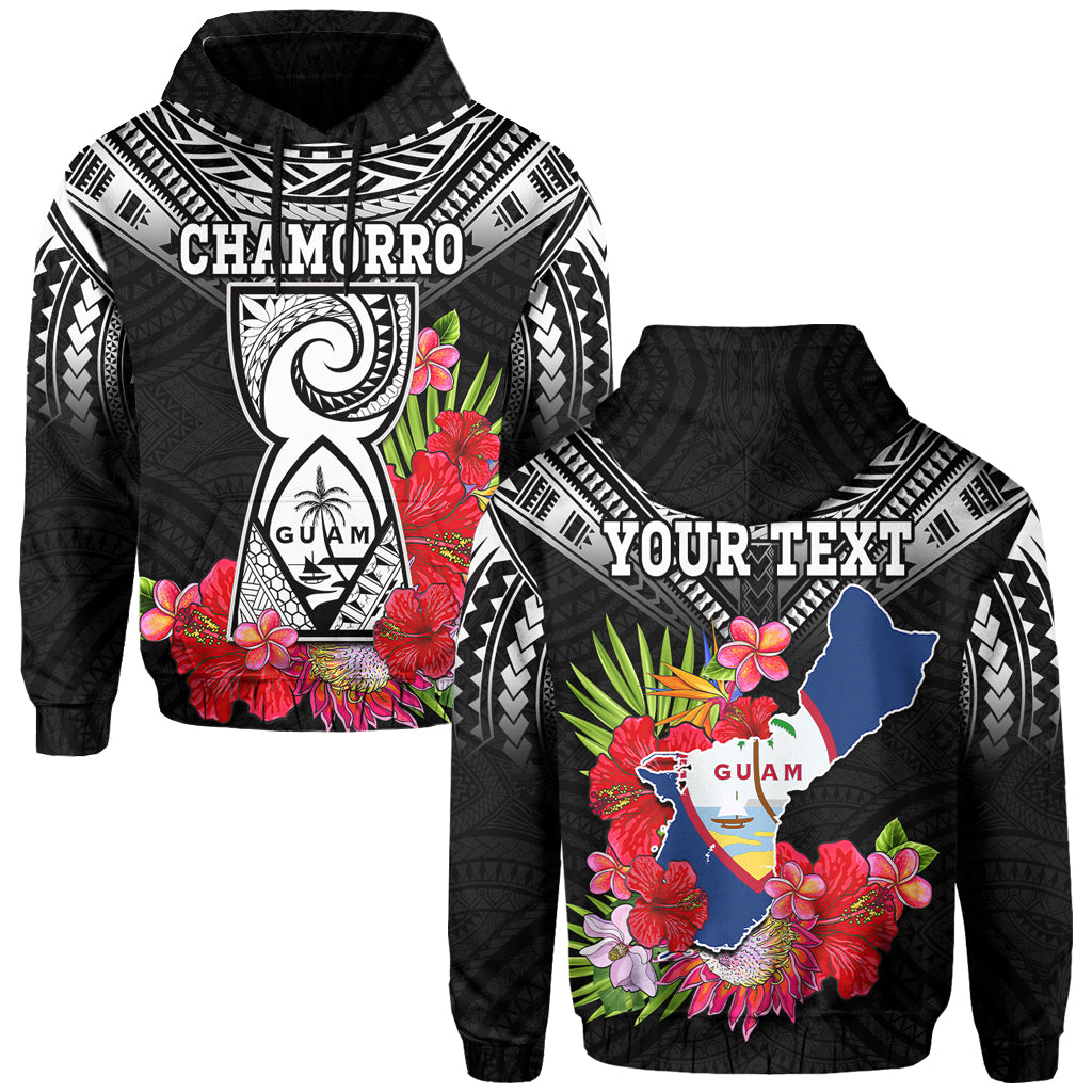 Custom Personalised Guam Chamorro Hoodie Guaman Latte Stone Tropical Flowers Black Style - Wonder Print Shop