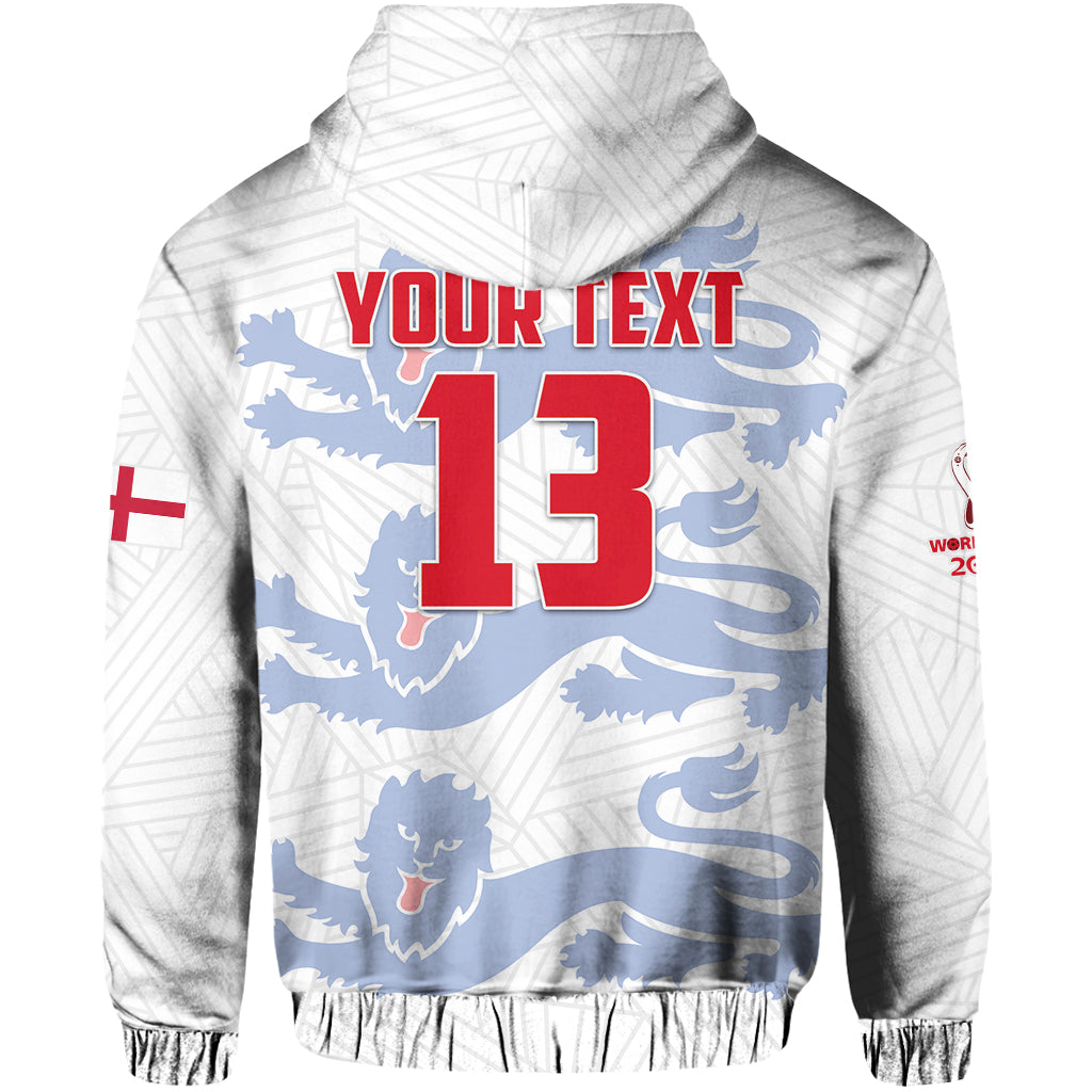 White hoodie back with 'YOUR TEXT' and '13' number on blue lion pattern