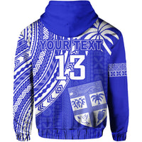 Custom Text and Number Fiji Rugby Sevens Hoodie Fijian 7s Tapa Polynesian Blue Ver.02 LT13 - Wonder Print Shop