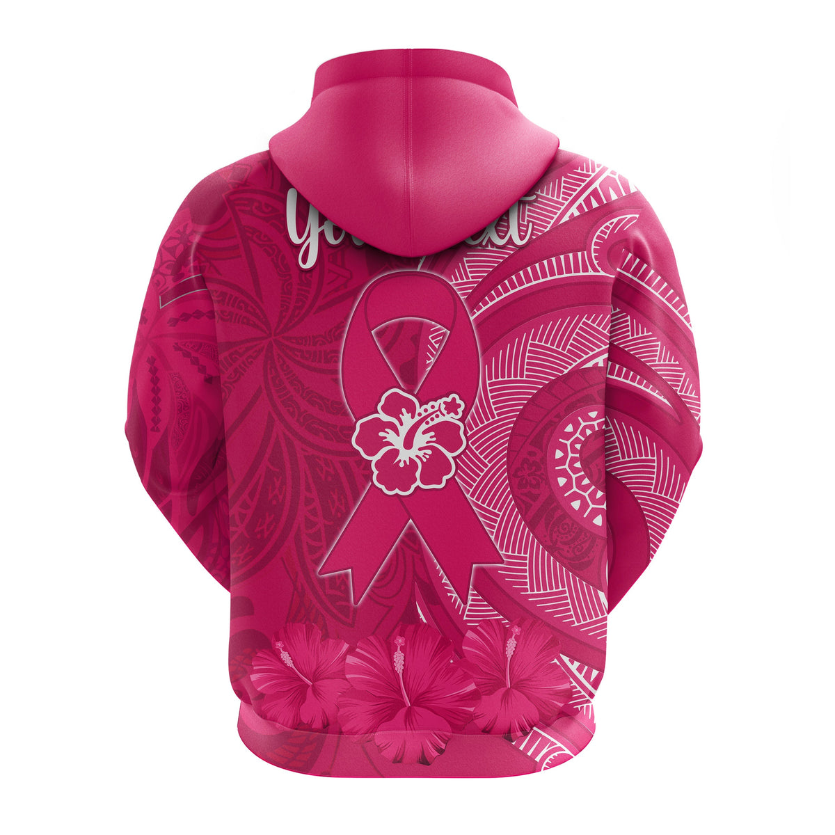 Custom Personalised Breast Cancer Awareness Hoodie Hibiscus Polynesian No One Fights Alone LT13 - Wonder Print Shop